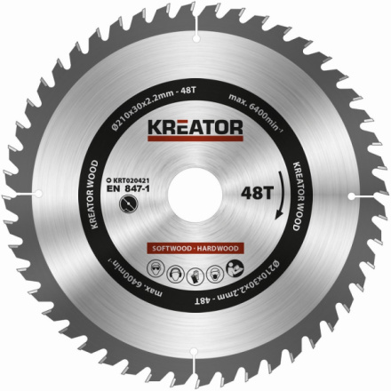 Pilový kotouč Kreator KRT020421 na dřevo 210mm, 48T, KRT020421