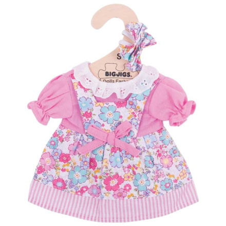 Hračka Bigjigs Toys Růžové květinové šaty pro panenku 28 cm, BJD501