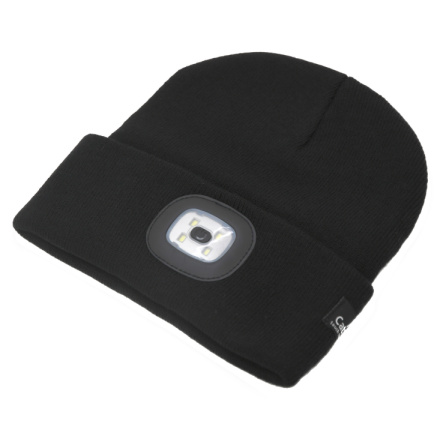 Čepice BLACK s LED svítilnou USB nabíjení, 14021