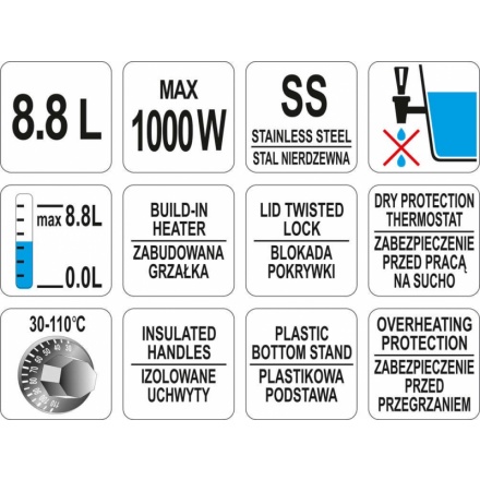 Varný termos 1000W 8,8l plastové úchyty, YG-04301