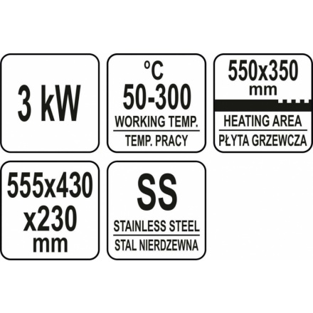 Grilovací deska drážka/hladká 3000W 550mm, YG-04586