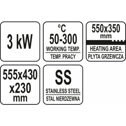 Grilovací deska drážkovaná 3000W 550mm, YG-04587