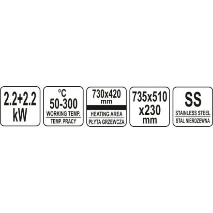 Grilovací deska hladká 2x2200W 730mm, YG-04588