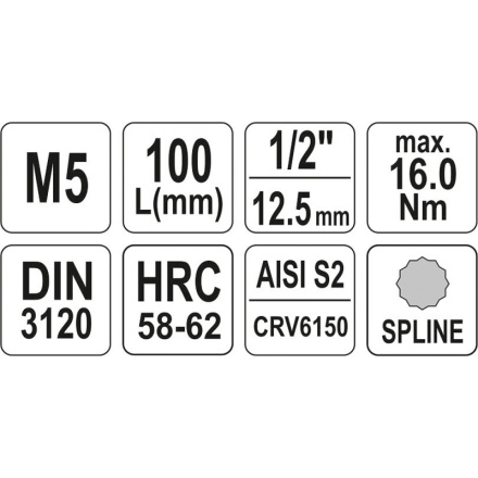 Nástavec prodloužený 1/2" bit vícezubý M5, YT-04350