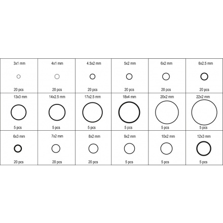 O kroužky gumové těsnící sada 225ks,3x1 - 22x2mm, YT-06877