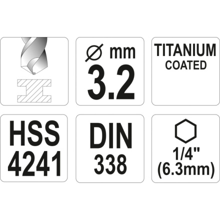 Vrták na kov TITAN 1/4" 3,2mm, YT-44755
