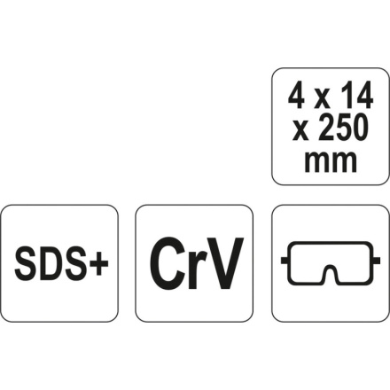 Sekáč SDS+ špičatý 4 x 14 x 250 mm CrV, YT-4720
