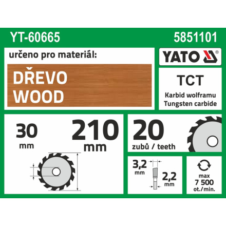 Kotouč na dřevo 210 x 30 mm 20z, YT-60665