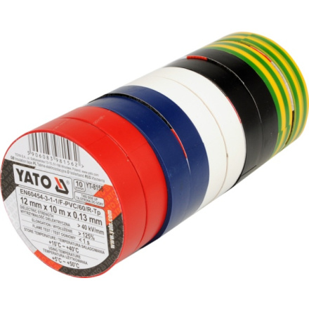 Páska izolační 12 x 0,13 mm x 10 m barevná 10 ks, YT-8156