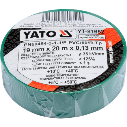 Izolační páska elektrikářská PVC 19mm / 20m zelená, YT-81652