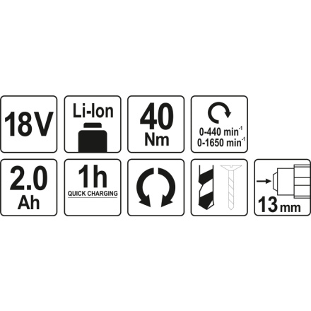 Vrtačka AKU MABUCHI 18V LI-ION, 440-1650 ot/min, kufr , YT-82782