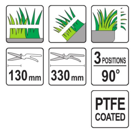 Nůžky na trávu 330 mm 3 pozice (90°), YT-8851