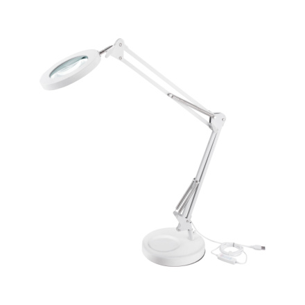 lampa stolní s lupou, USB napájení, bílá, 2400lm, 3 barvy světla, 5x zvětšení 43161