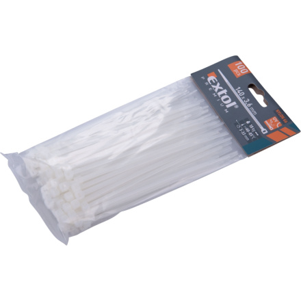 pásky stahovací na kabely bílé, 140x3,6mm, 100ks, nylon PA66 8856105