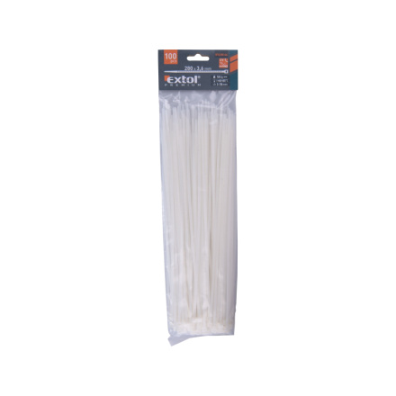 pásky stahovací na kabely bílé, 280x3,6mm, 100ks, nylon PA66 8856108