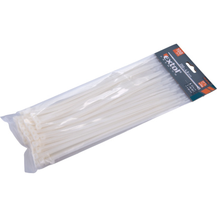 pásky stahovací na kabely bílé, 250x4,8mm, 100ks, nylon PA66 8856110