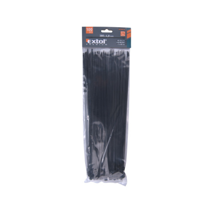 pásky stahovací na kabely černé, 300x4,8mm, 100ks, nylon PA66 8856162