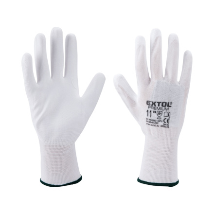 rukavice z polyesteru polomáčené v PU, bílé, velikost 9" 8856631