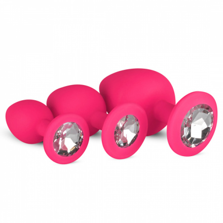 Sada análních kolíků Silicone Butt Plug with Diamond - Pink, ET603PNK