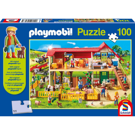 SCHMIDT Puzzle Playmobil Farma 100 dílků + figurka Playmobil 116408