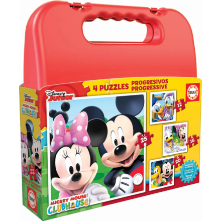 EDUCA Puzzle v kufříku Mickey Mouse a kamarádi 4v1 (12,16,20,25 dílků) 117046