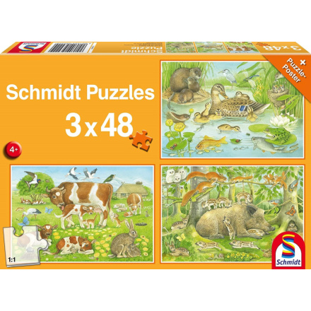 SCHMIDT Puzzle Zvířecí rodinky 3x48 dílků 120856