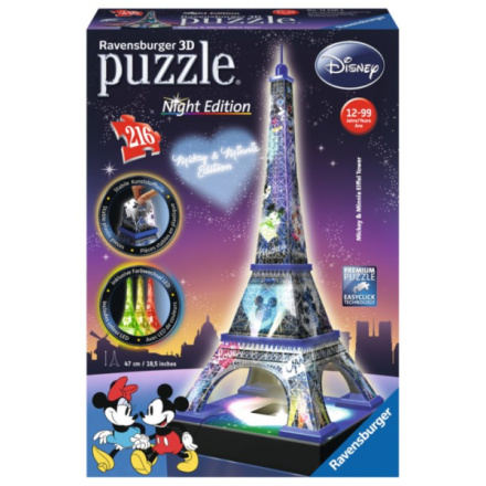 RAVENSBURGER Svítící 3D puzzle Noční edice Eiffelova věž Disney 216 dílků 122083
