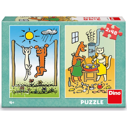 DINO Puzzle Pejsek a kočička 2x48 dílků 122414