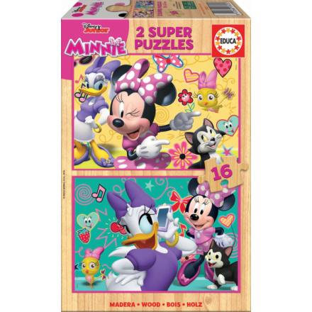 EDUCA Dřevěné puzzle Minnie a Daisy 2x16 dílků 122554