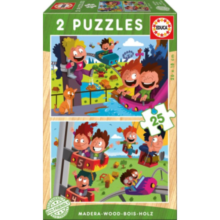 EDUCA Dřevěné puzzle V zábavním parku 2x25 dílků 122560