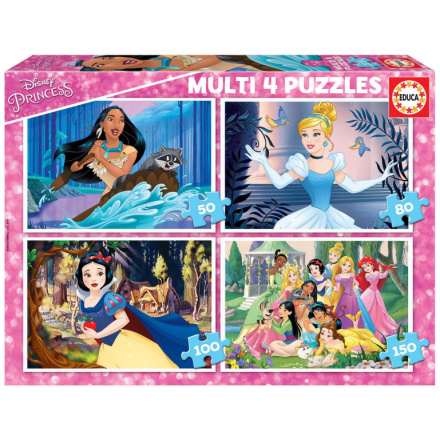 EDUCA Puzzle Disney princezny 4v1 (50,80,100,150 dílků) 123452