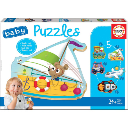 EDUCA Baby puzzle Zvířátka v dopravních prostředcích 5v1 (3-5 dílků) 126092