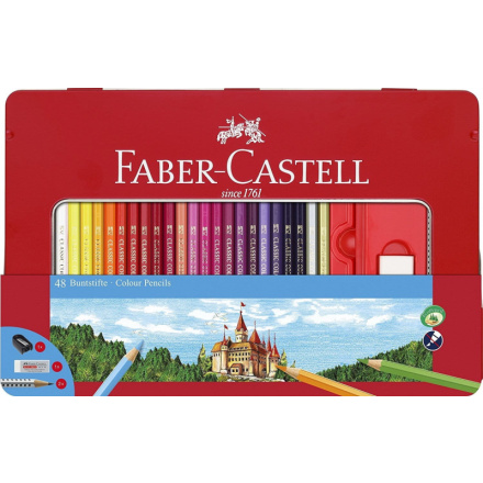 Faber-Castell Pastelky 48ks v plechovém pouzdře + ořezávátko, guma a tužky 128850
