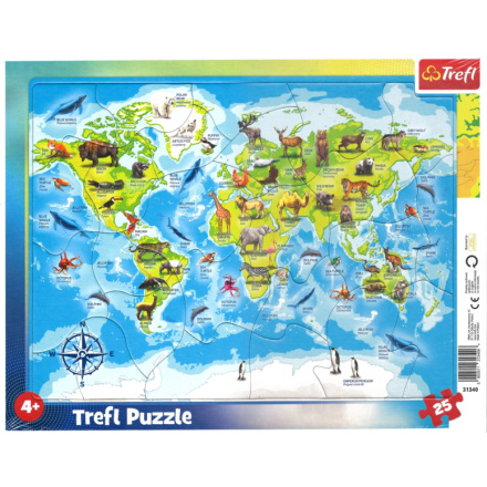 TREFL Puzzle Mapa světa se zvířátky 25 dílků 133972