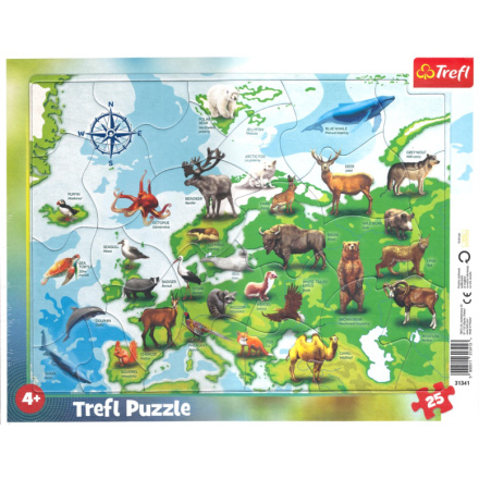 TREFL Puzzle Mapa Evropy se zvířátky 25 dílků 133973