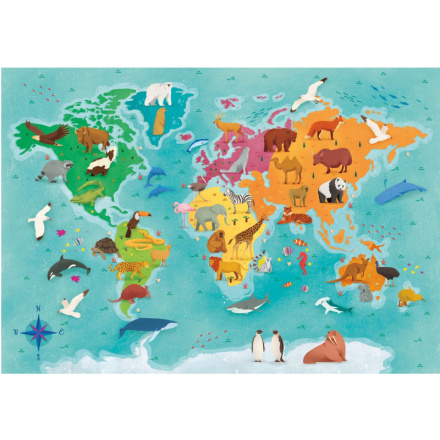 CLEMENTONI Puzzle Prozkoumej mapu: Světová zvířata 250 dílků 134231