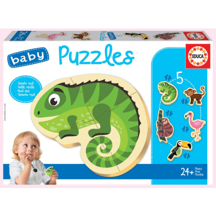 EDUCA Baby puzzle Tropická zvířata 5v1 (3-5 dílků) 134585