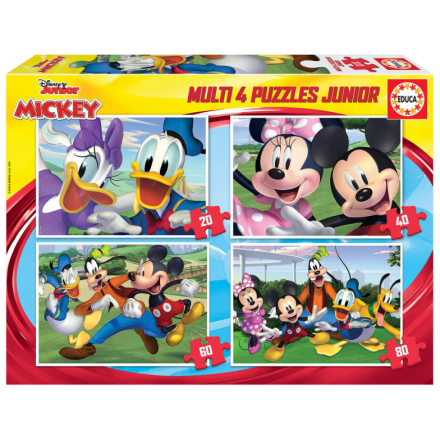 EDUCA Puzzle Mickey Mouse a přátelé 4v1 (20,40,60,80 dílků) 134642