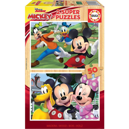 EDUCA Dřevěné puzzle Mickey a přátelé 2x50 dílků 141904