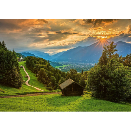 SCHMIDT Puzzle Západ slunce nad horskou vesnicí Wamberg 1500 dílků 142983