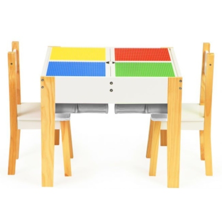ECOTOYS Dětský dřevěný stůl s hrací deskou a dvěma židličkami 143081