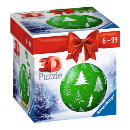 RAVENSBURGER 3D Puzzleball Vánoční ozdoba zelená se stromečky 56 dílků 143574