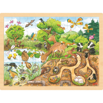 GOKI Dřevěné puzzle Zkoumání přírody 96 dílků 143788