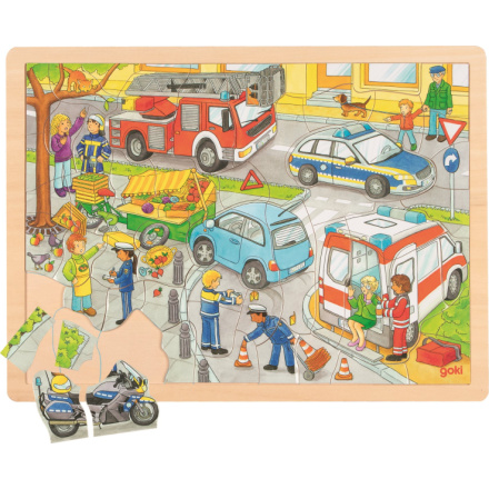 GOKI Dřevěné puzzle Policie 56 dílků 143797