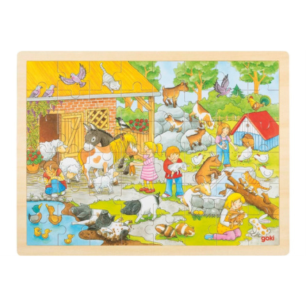 GOKI Dřevěné puzzle Dětská Zoo 48 dílků 143943