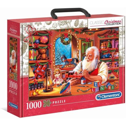 CLEMENTONI Puzzle v kufříku Vánoční kolekce: Santova dílna 1000 dílků 144331