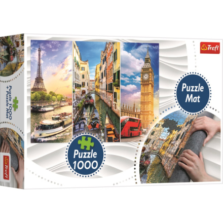 TREFL Puzzle Koláž měst Paříž-Benátky-Londýn 1000 dílků + Podložka pod puzzle 144405