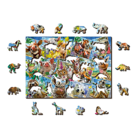 WOODEN CITY Dřevěné puzzle Zvířecí pohlednice 2v1, 505 dílků EKO 145384