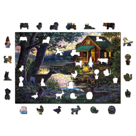 WOODEN CITY Dřevěné puzzle Večer v domě u jezera 2v1, 505 dílků EKO 145429