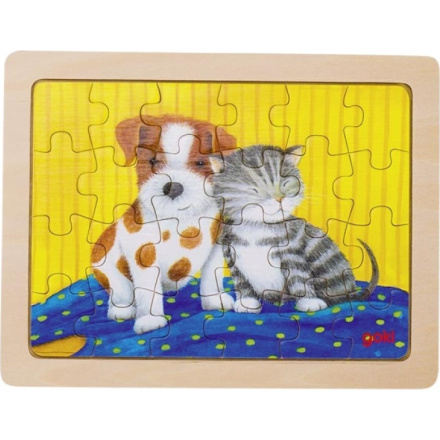 GOKI Dřevěné puzzle Zvířecí přátelství - Koťátko se štěňátkem 24 dílky 145602